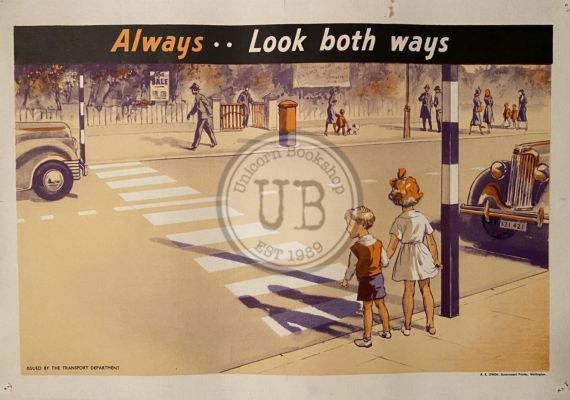 VINTAGE POSTER: Children's Road Safety - Always...Look Both Ways 1950s