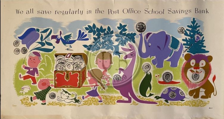 VINTAGE POSTER: Post Office School Savings Bank 1970s 
