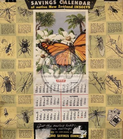 VINTAGE POSTER: Savings Calendar of Native Insects / NZ Savings Committee 1958 