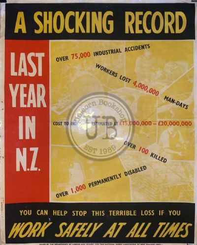 VINTAGE POSTER: New Zealand Departments of Labour and Health - Work Safety