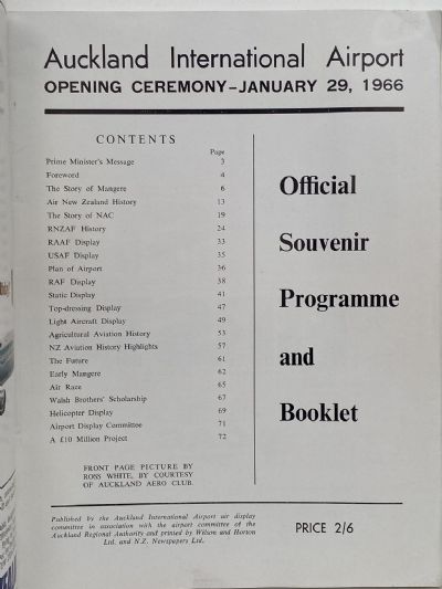 AUCKLAND INTERNATIONAL AIRPORT: Official Opening Souvenir, January 29, 1966