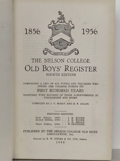 NELSON COLLEGE OLD BOYS REGISTER: Fourth Edition 1856 - 1956