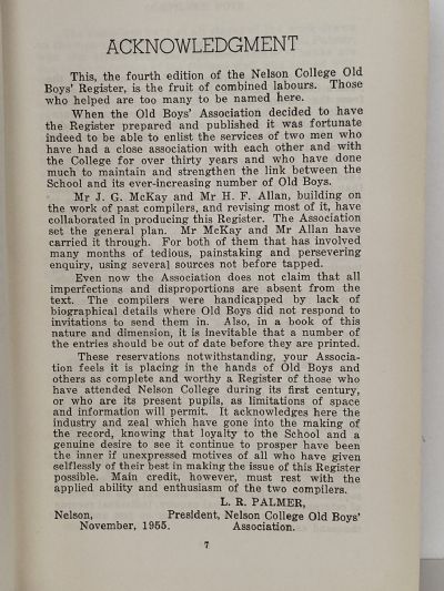 NELSON COLLEGE OLD BOYS REGISTER: Fourth Edition 1856 - 1956