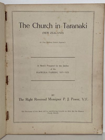 THE CHURCH IN TARANAKI: A Sketch Prepared for the Jubilee of the Hawera Parish 1875-1925
