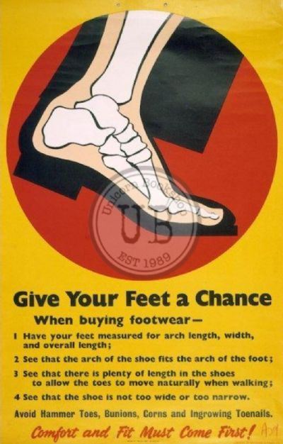 VINTAGE POSTER: Give Your Feet a Chance - When buying footwear