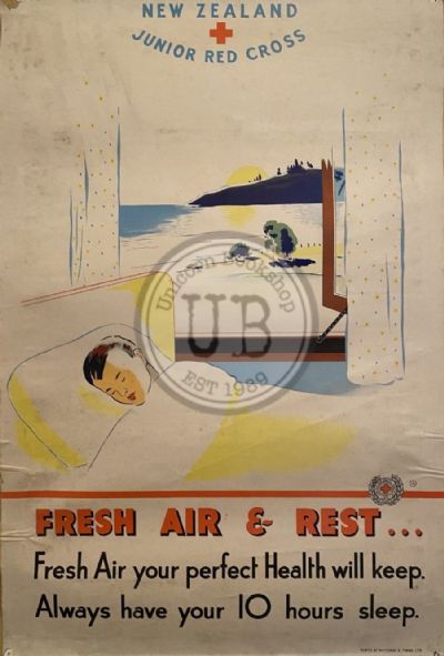 VINTAGE POSTER: New Zealand Junior Red Cross / Fresh Air & Rest 1950s
