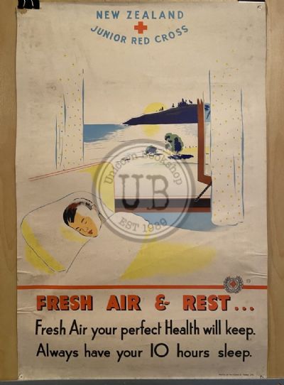 VINTAGE POSTER: New Zealand Junior Red Cross / Fresh Air & Rest 1950s