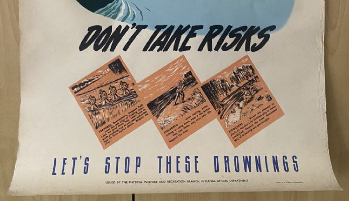 VINTAGE POSTER: Water Safety Around Rivers / Drowning Prevention 1950s