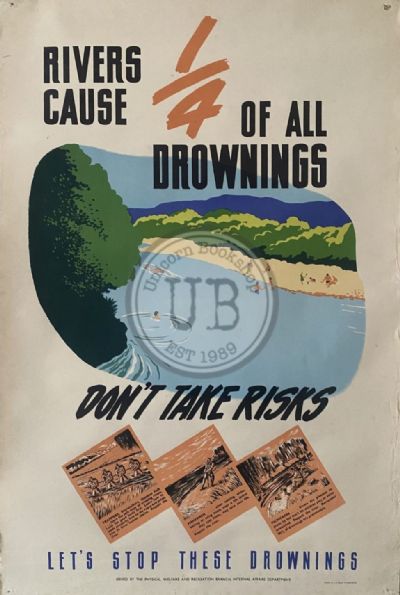 VINTAGE POSTER: Water Safety Around Rivers / Drowning Prevention 1950s