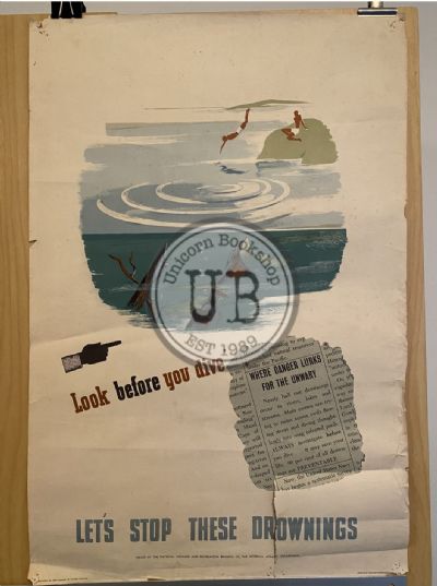 VINTAGE POSTER: Look before you dive - let's stop these drownings