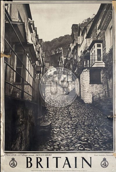 VINTAGE POSTER: BRITAIN - A Village Street, Devonshire