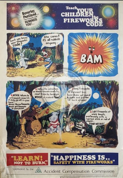 VINTAGE POSTER: Safety with Fireworks - Accident Compensation Commission