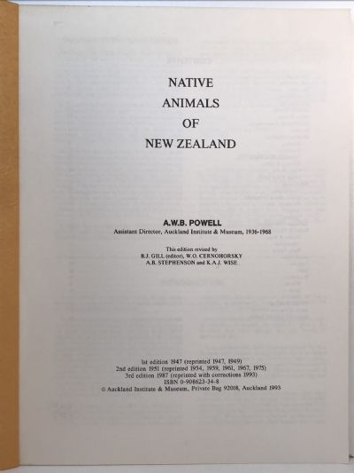 NATIVE ANIMALS OF NEW ZEALAND: Handbook of Zoology