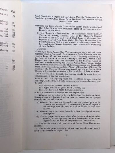 ROYAL COMMISSION OF INQUIRY: Arthur Allan Thomas and Crewe Murders