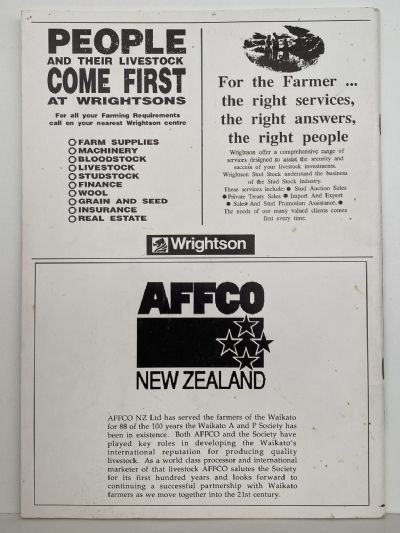 WAIKATO AGRICULTURE & PASTORAL ASSOCIATION 1892 - 1992