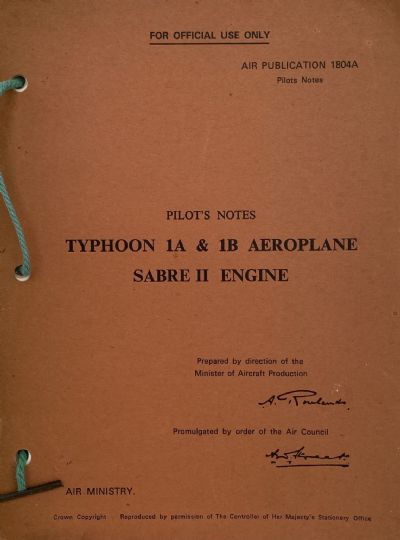 PILOT'S NOTES TYPHOON 1A & 1B AEROPLANE SABRE II ENGINE