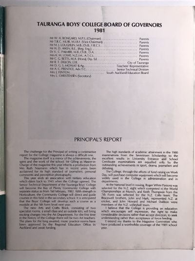 TAURANGA BOYS' COLLEGE 1981