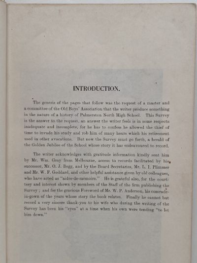 PALMERSTON NORTH HIGH SCHOOL HISTORICAL SURVEY 1902-1951