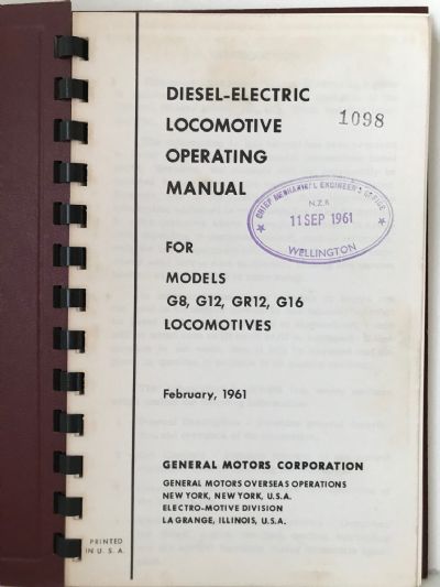 DIESEL-ELECTRIC LOCOMOTIVE OPERATING MANUAL: For Models G8, G12, GR12, G16