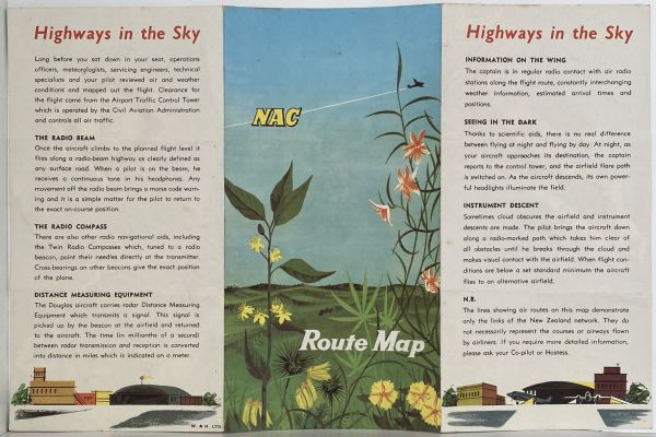 VINTAGE TRAVEL MAP: NAC Airways Route Map 1960s