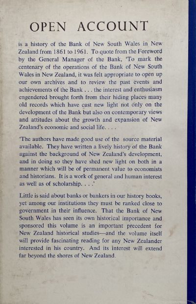 OPEN ACCOUNT: A History of the Bank of New South Wales in New Zealand 1861-1961