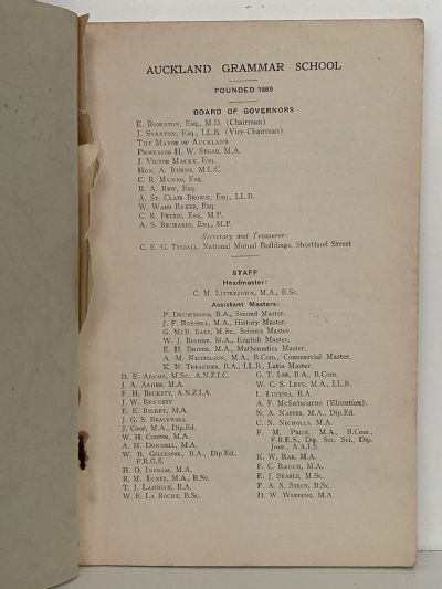 AUCKLAND GRAMMAR SCHOOL: Chronicle 1939, Volume XXVII