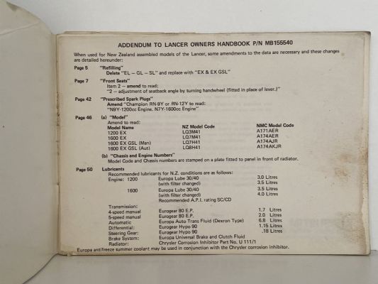 MITSUBISHI LANCER Owner's Handbook 1979