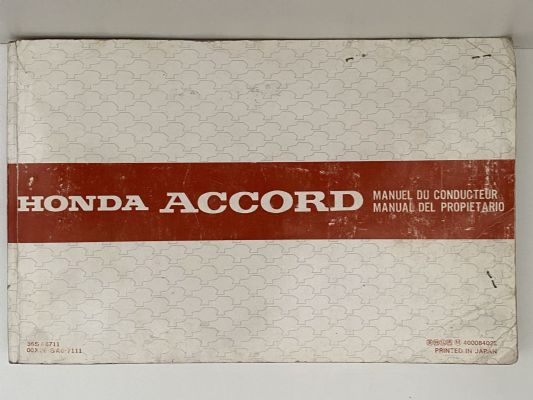 HONDA ACCORD Owner's Manual 1980s