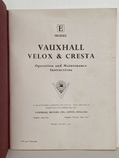 VAUXHALL OWNERS HANDBOOK: Velox and Cresta 1956