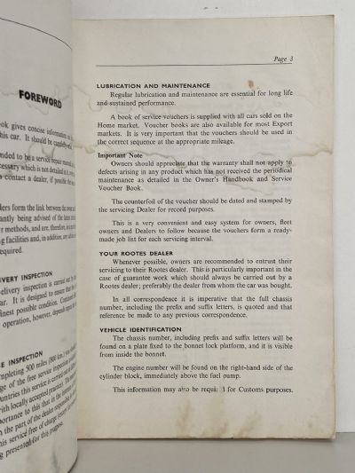 THE HILLMAN SUPER MINX MARK III Owner's Handbook