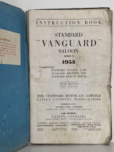 STANDARD VANGUARD SALOON: Series II 1953 Instruction Book