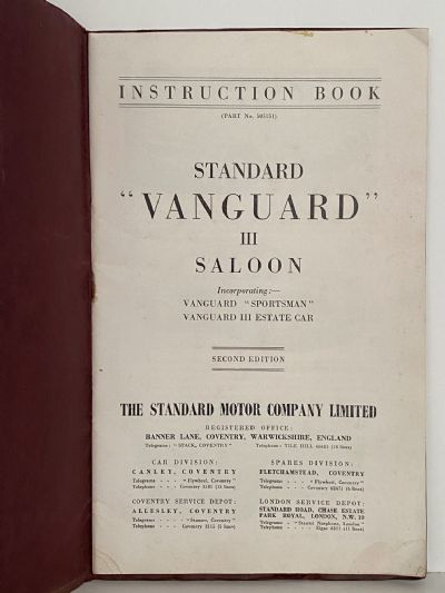 STANDARD VANGUARD III SALOON: Instruction Book, Second Edition