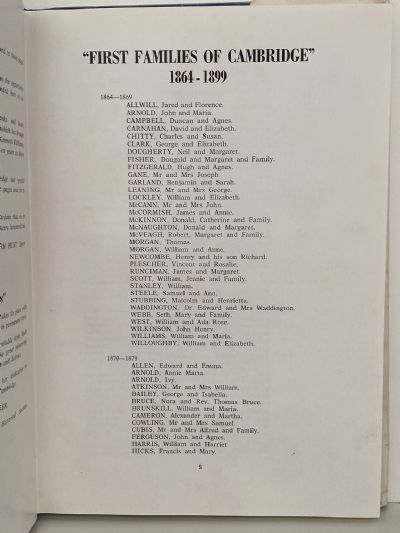 FIRST FAMILIES OF CAMBRIDGE 1864-1899