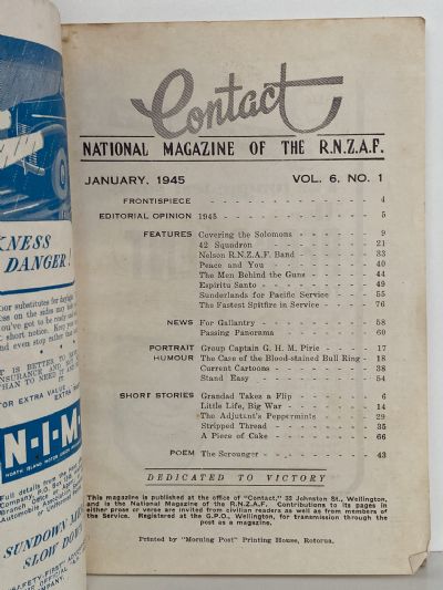 CONTACT: The National Magazine of the RNZAF - Vol. 6, No. 1 - January 1945