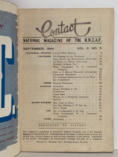 CONTACT: The National Magazine of the RNZAF - Vol. 6, No. 3 - September 1944