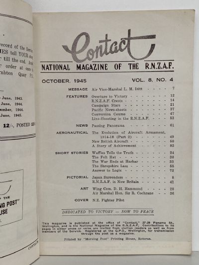 CONTACT: The National Magazine of the RNZAF - Vol. 8, No. 4 - October 1945