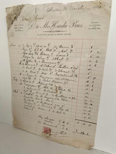 ANTIQUE INVOICE: McHardie Bros, Marton - Groceries, Drapery and Clothing 1882