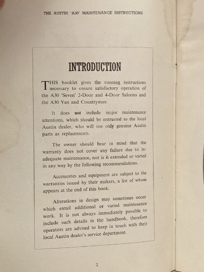 AUSTIN A30 SEVEN: Running and Maintenance Instructions