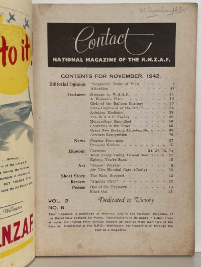 CONTACT: The National Magazine of the RNZAF - Vol. 2, No. 6 - November 1942