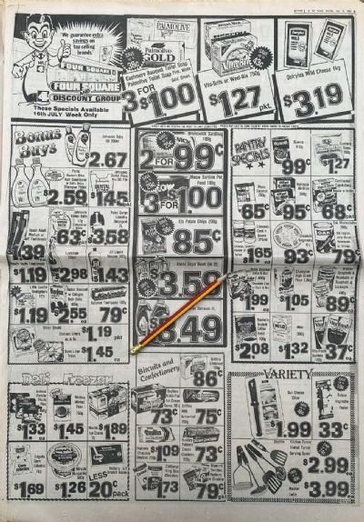 VINTAGE NEWSPAPER ADVERT: Four Square Stores 1984