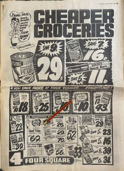 VINTAGE NEWSPAPER ADVERT: Four Square Stores, 9 September 1969