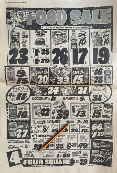 VINTAGE NEWSPAPER ADVERT: Four Square Stores, 3 September 1969