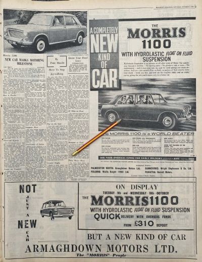 VINTAGE NEWSPAPER ADVERT: 1962 Morris 1100