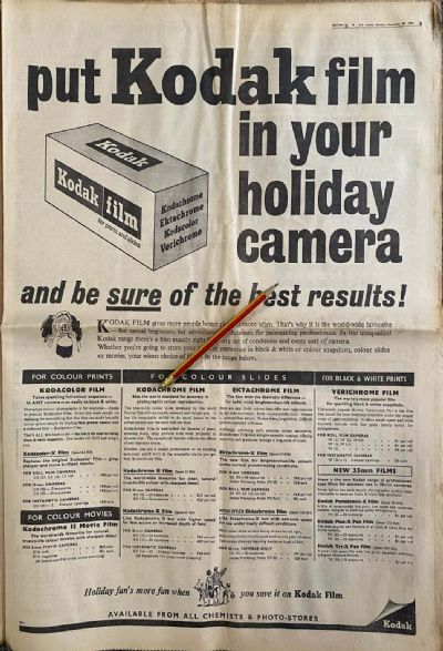 VINTAGE NEWSPAPER ADVERT: Kodak Film 1964