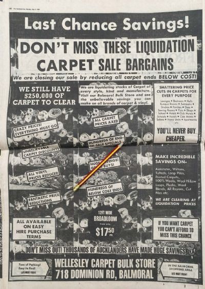 VINTAGE NEWSPAPER ADVERT: Wellesley Carpet Bulk Store 1980