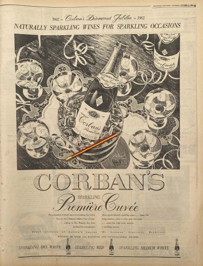 VINTAGE NEWSPAPER ADVERT: Corbans Sparkling Wines 1962