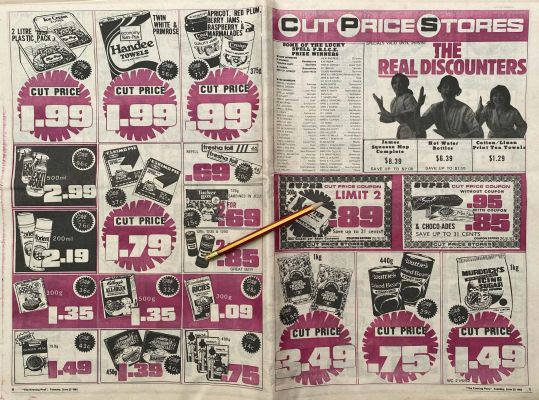 VINTAGE NEWSPAPER ADVERT: Cut Price Stores, Wellington 1982