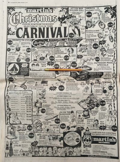 VINTAGE NEWSPAPER ADVERT: Martin's Toys and Hobbies 1979