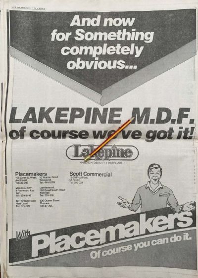 VINTAGE NEWSPAPER ADVERT: Placemakers / Lakepine MDF 1986