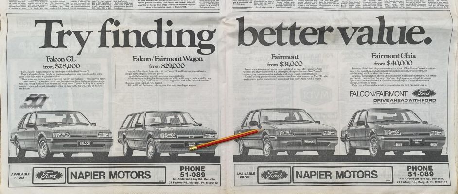 VINTAGE NEWSPAPER ADVERT: Ford XF Falcon and Fairmont 1986